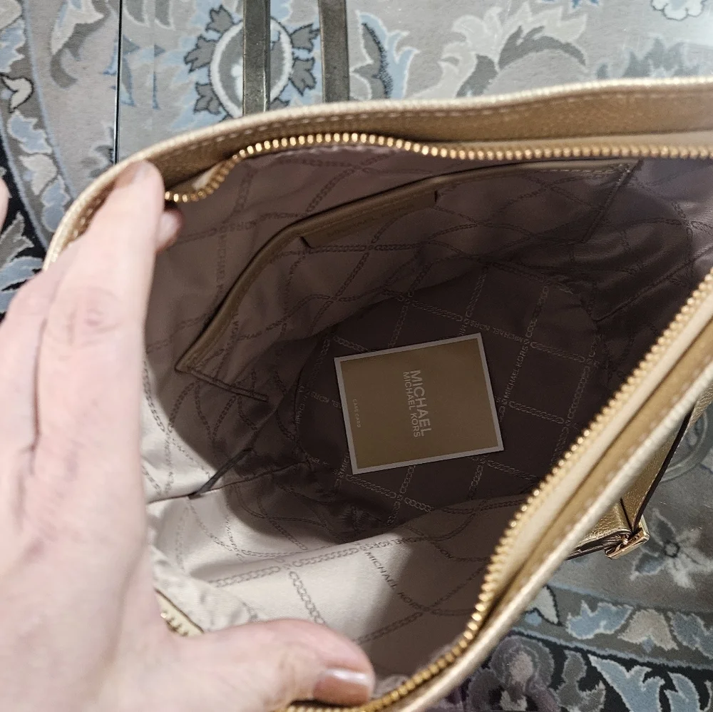 Michael Kors Townsend Small Metallic Gold Pebbled Leather Bucket Crossbody Bag